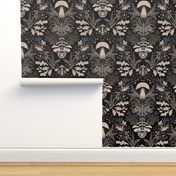 Mushroom forest damask Black background  large