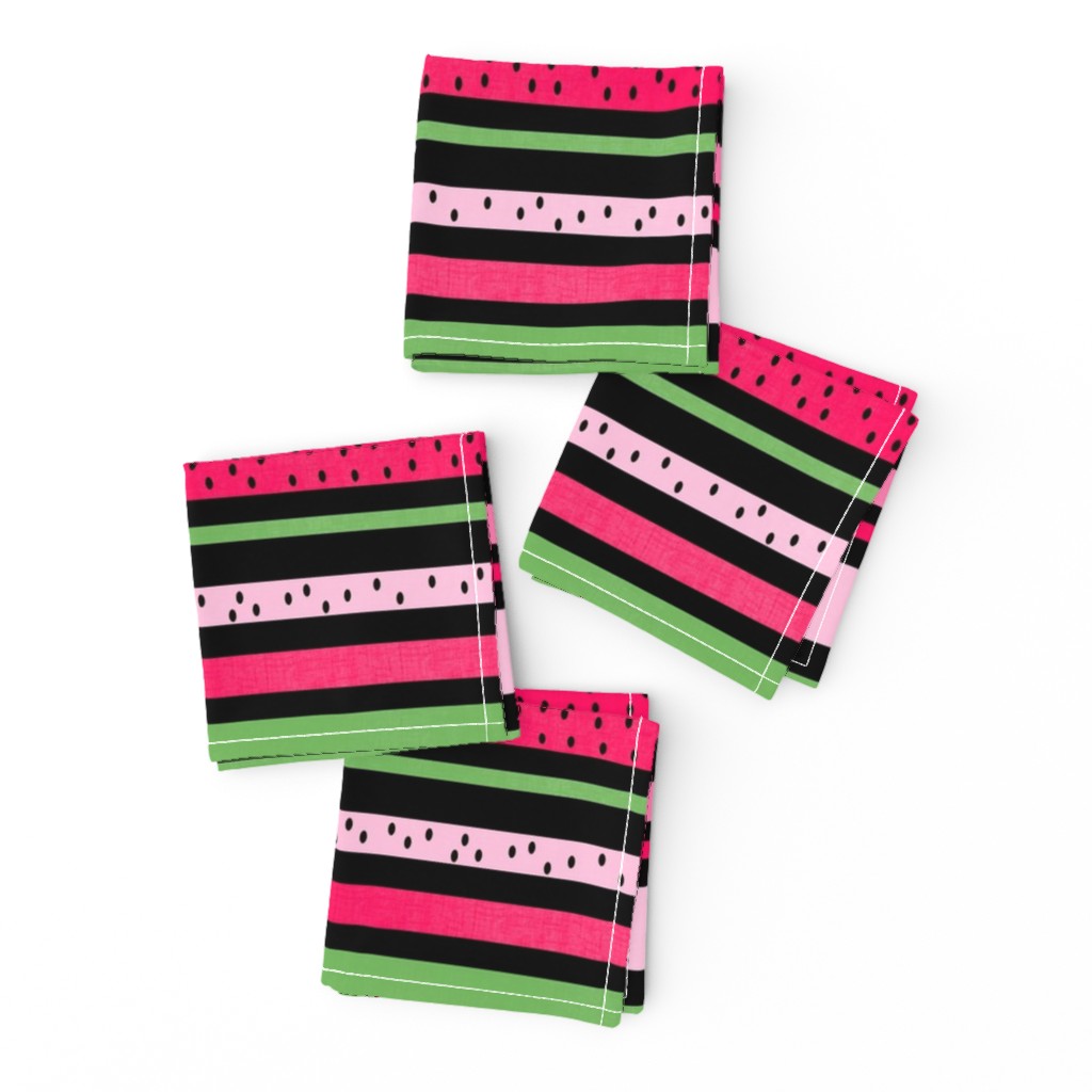 Watermelon Stripes on Black - Bigger Scale