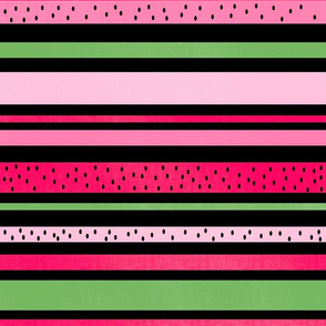 Watermelon Stripes on Black - Bigger Scale