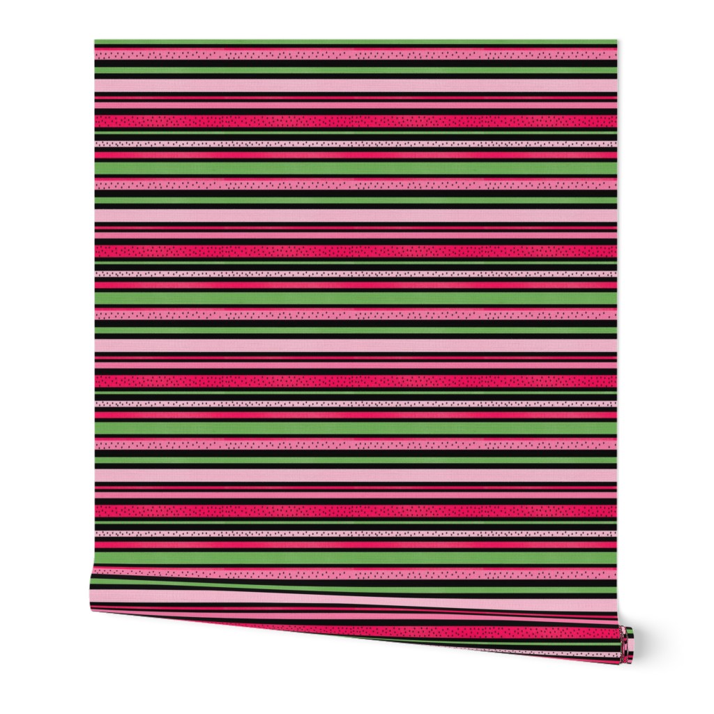 Watermelon Stripes on Black - Smaller Scale