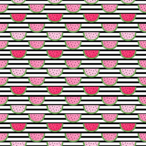 Watermelon Slices on Black and White Stripes - Small Scale