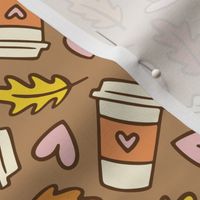 Coffee, Hearts & Leaves on Brown