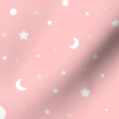 Tiny Stars and Moons Pink Space Pattern