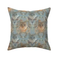 6x8-Inch Repeat of Cat Damask in Soft Gray and Beige