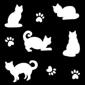 Black and White Cats and Paw Prints