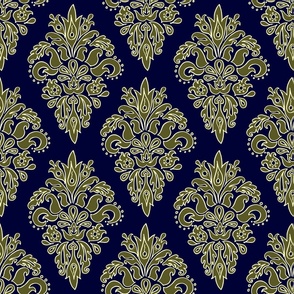 Vintage Damask - Navy & Olive