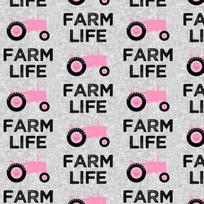 Farm Life - Tractor pink on grey - C20BS