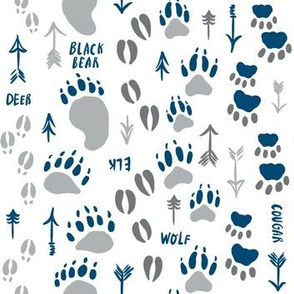 7" Animal Tracks in Grey and Blue