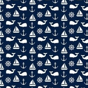 (micro scale) nautical on navy - whale, sailboat, anchor,  wheel LAD19BS