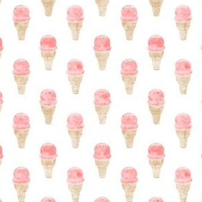 (small scale) watercolor ice-cream cone - strawberry C21