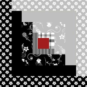 Black White  Log Cabin quilt block  for Homespun Inspired