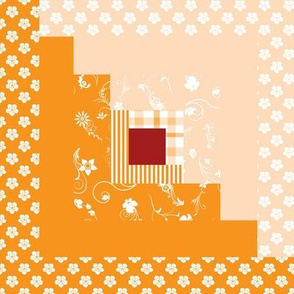 Orange  Log Cabin quilt block  for Homespun Inspired