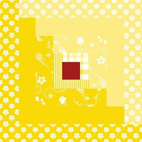 Yellow Log Cabin quilt block  for Homespun Inspired