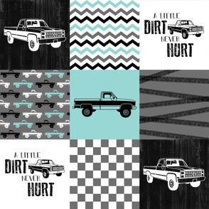 Truck//A little Dirt Never Hurt/Aqua - Wholecloth Cheater Quilt