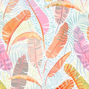 Tropical breakroom in soft pink - large scale