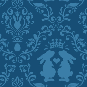 modern bunny damask dark blue | large