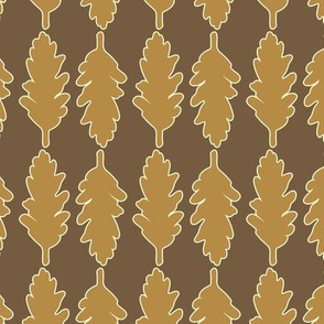 Large scale minimalist modern Autumn oak Leaves  in muted mustard and warm neutral brown in linear stripe setting - large scale wallpaper,  retro vintage vibes duvet cover, rustic cabin table linen