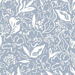 Light grey floral hand-drawn print in big  scale