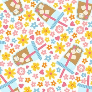 Iced Coffee with Hearts and Flowers on White (Small Size)