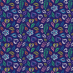 Floral doodling on dark blue