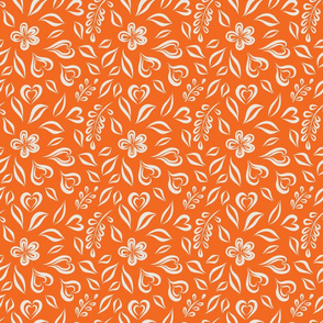 White floral doodles on orange background