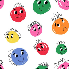 Doodle faces on white background - huge pattern