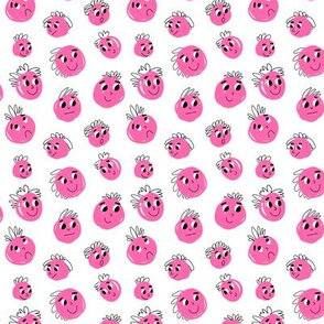 Pink doodle faces on white background - tiny version
