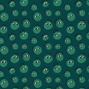 Green doodle faces on dark green background - tiny version