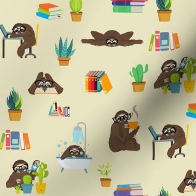 Nerd sloths with books and succulents / teachers get tired too.