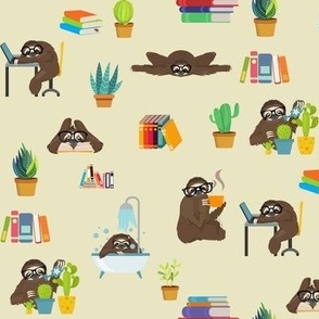 Nerd sloths with books and succulents / teachers get tired too.