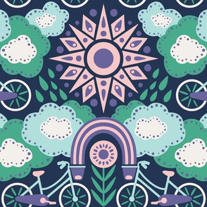 Bicycles + Rainbows Large Scale Purple Green Blue Pink Bicycle