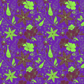 Retro floral pattern design-purple and green