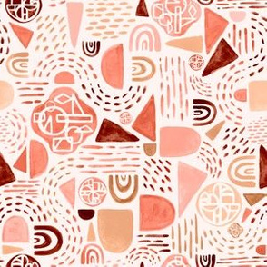 Small Warm Blush Aztec Red Orange Earth Tones Funky Gouache Geometric Abstract Shapes Painting // © ZirkusDesign Modern, Hand Painted, Triangle, Dots, Curves, Lines, Geometry, Symbol, Rainbow, Face Mask, Wallpaper