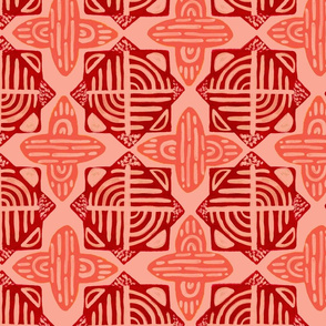 Large Aztec Red, Blush + Coral Gouache Abstract Geometric Tiles // © ZirkusDesign Mediterranean, Greek, Morocco, Moroccan, Ceramic, Hand Painted, White, Cross, Mosaic, Face Mask, Wallpaper