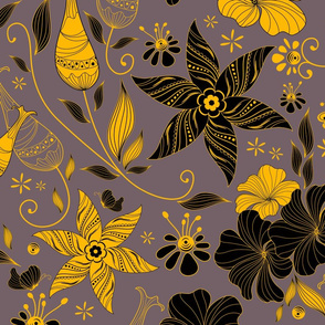 Retro floral pattern-Dusty rose and yellow