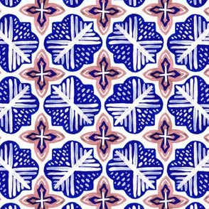 Small Royal Blue + Blush Gouache Geometric Tiles // © ZirkusDesign Mediterranean, Greek, Morocco, Moroccan, Ceramic, Hand Painted, White, Cross, Mosaic, Face Mask, Wallpaper