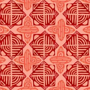 Small Aztec Red, Blush + Coral Gouache Abstract Geometric Tiles // © ZirkusDesign Mediterranean, Greek, Morocco, Moroccan, Ceramic, Hand Painted, White, Cross, Mosaic, Face Mask, Wallpaper