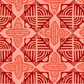 Medium Aztec Red, Blush + Coral Gouache Abstract Geometric Tiles // © ZirkusDesign Mediterranean, Greek, Morocco, Moroccan, Ceramic, Hand Painted, White, Cross, Mosaic, Face Mask, Wallpaper