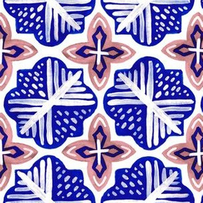 Medium Royal Blue + Blush Gouache Geometric Tiles // © ZirkusDesign Mediterranean, Greek, Morocco, Moroccan, Ceramic, Hand Painted, White, Cross, Mosaic, Face Mask, Wallpaper