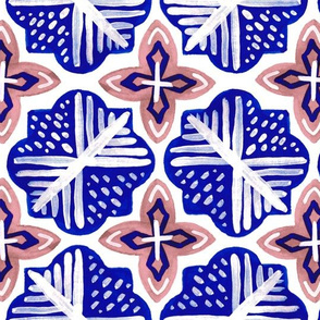 Large Royal Blue + Blush Gouache Geometric Tiles // © ZirkusDesign Mediterranean, Greek, Morocco, Moroccan, Ceramic, Hand Painted, White, Cross, Mosaic, Face Mask, Wallpaper