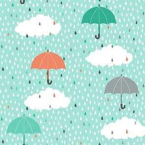 Rainy day umbrellas - turquoise