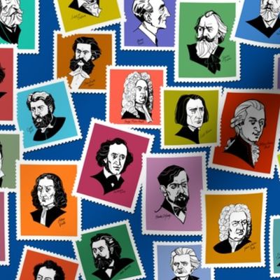 the greatest composers (multicolored on dark blue)