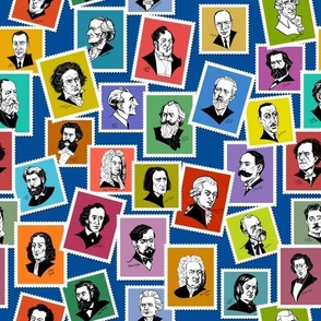 the greatest composers (multicolored on dark blue)