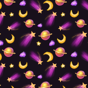 Stars, moon, planets space pattern