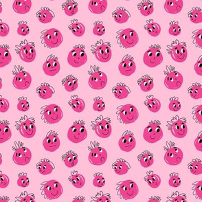 Pink doodle faces on soft pink bg - tiny version 