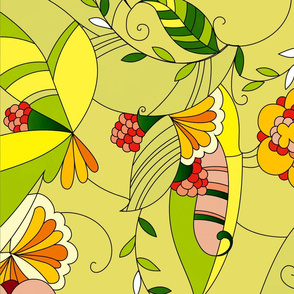 Yellow and green tones retro floral collage