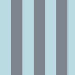Large Pastel Blue Awning Stripe Pattern Vertical in Steel Grey