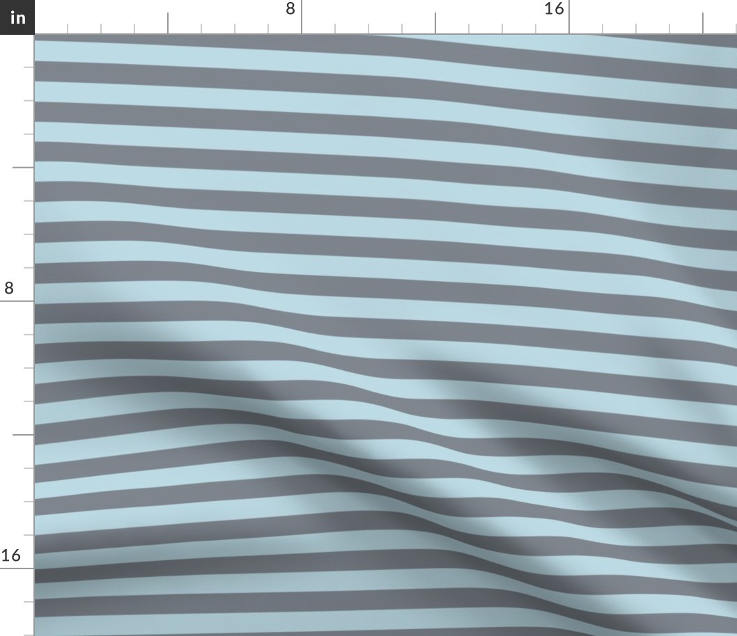 Pastel Blue Awning Stripe Pattern Horizontal in Steel Grey