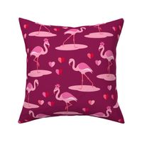 Flamingos in love retro Valentine's burgundy