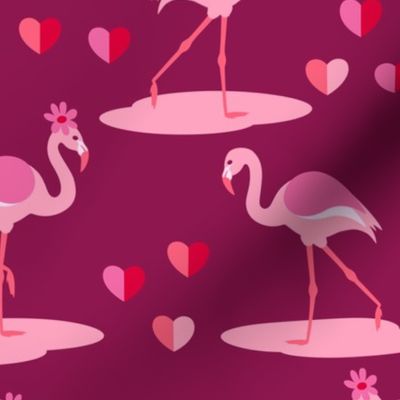 Flamingos in love retro Valentine's burgundy